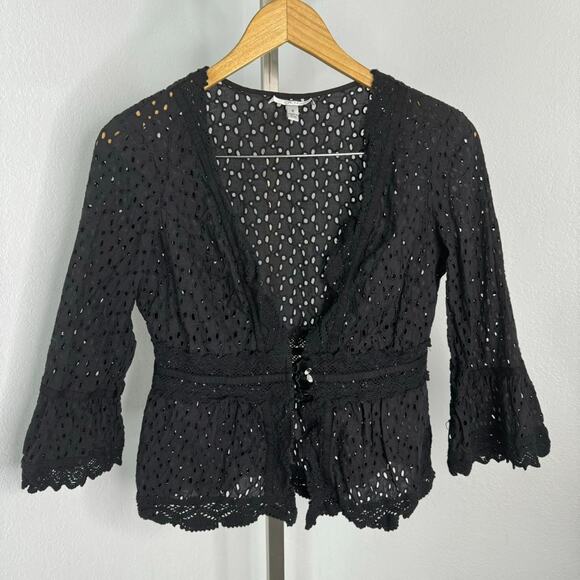 Vintage Cache Sheer Lace Cardigan Top Black Size 4 - Picture 5 of 7